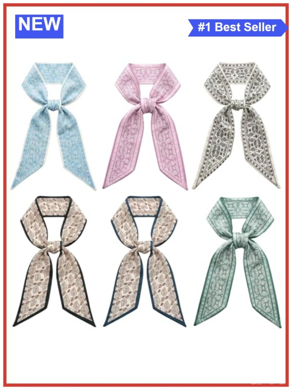 6Pc Satin Polyester Fashion Scarf Set Multifunctional Boho Headband Bag Hair